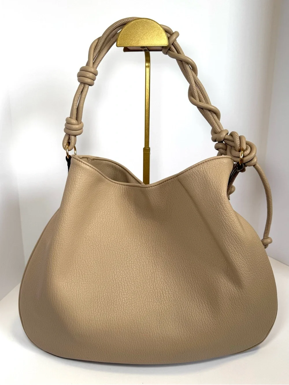 Mali + Lili Yasmin Vegan Leather Shoulder Hobo Bag - Taupe Beige - Picture 3 of 11